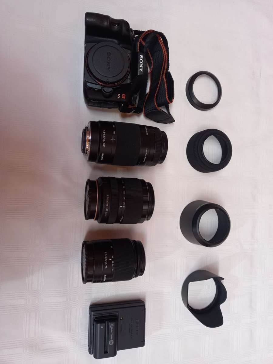 Sony Alpha 65 24mp Camera with 3 Lenses and Camera Bag - Shutter Count: 7700
