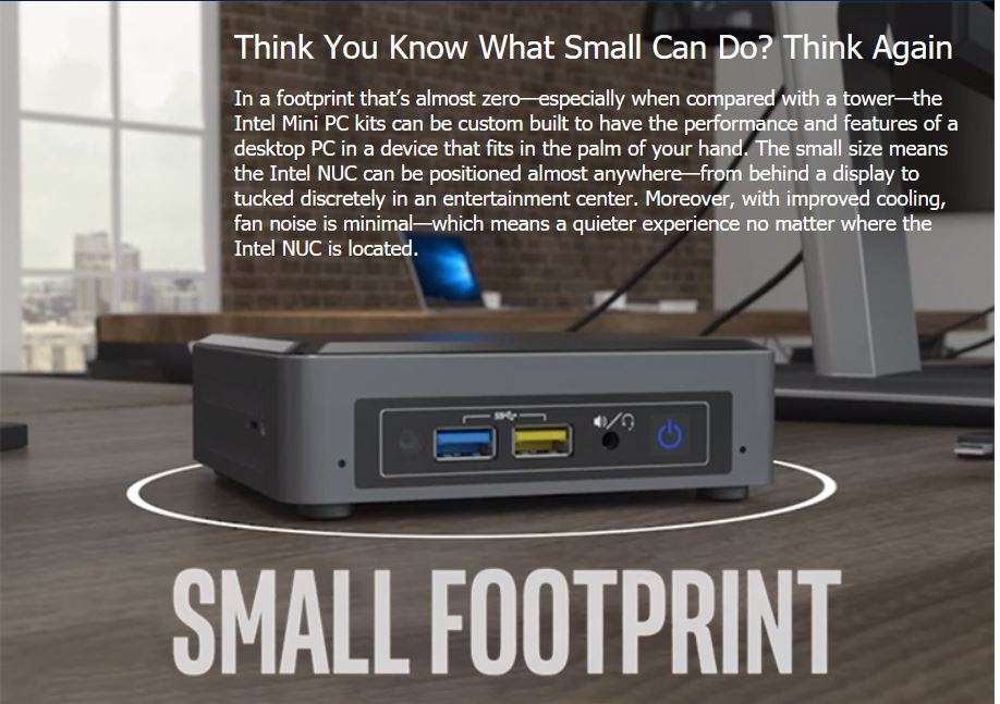 Intel Nuc - Intel i7 8th gen - 8GB DDR4 - 256GB SSD M.2 PCIe Nvme - Intel Iris Graphics