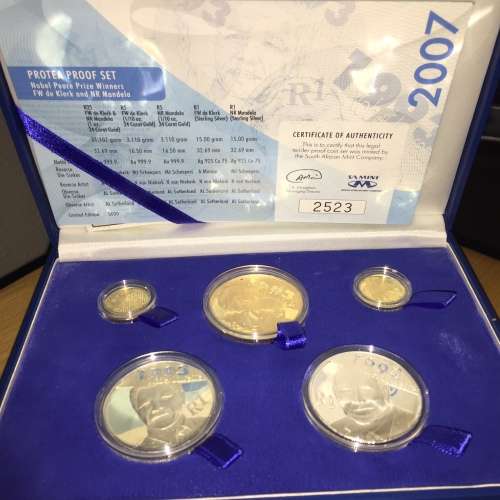 Protea Proof Set - Nobel Peace Prize Winners FW de Klerk and NR Mandela 2007