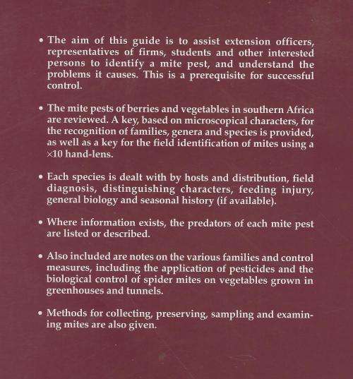 Mite Pests and their Predators on Cultivated Plants in Southern Africa. RARE. Excellent condition.