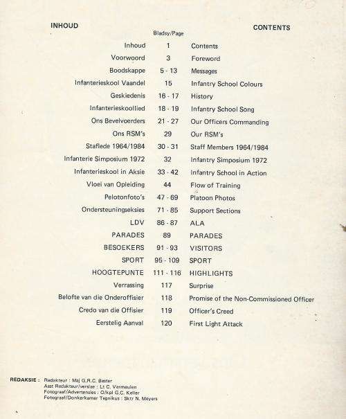 Infanterieskool  1963-1984  Infantry School. Red: Maj GRC (Lieb) Bester.