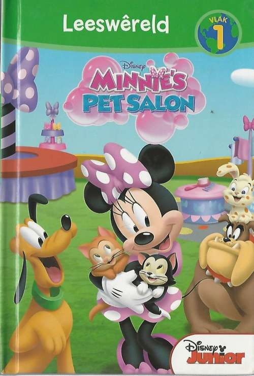 Leeswereld. Vlak 1. Minnie's Pet Saloon (in Afrikaans). Minnie se Troeteldiersalon.