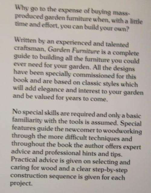 Garden Furniture. A Practical Handbook for Woodworkers. Condition: almost new.