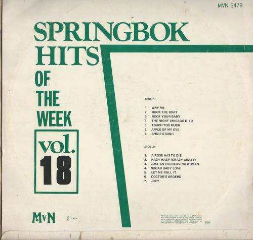 Springbok Hits of The Week Vol.18. Vinyl LP. 1974.