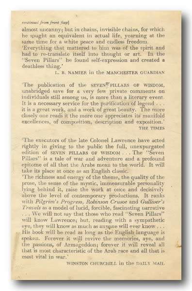 Seven Pillars of Wisdom. TE Lawrence.