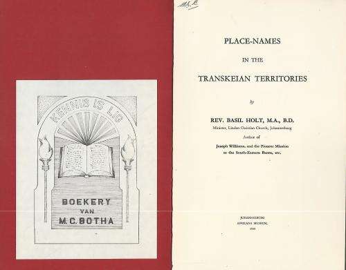 Place-Names in the Transkeian Territories - Rev Basil Holt. Rare!