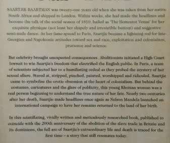 The Hottentot Venus - Rachel Holmes. (Saartjie Baartman)