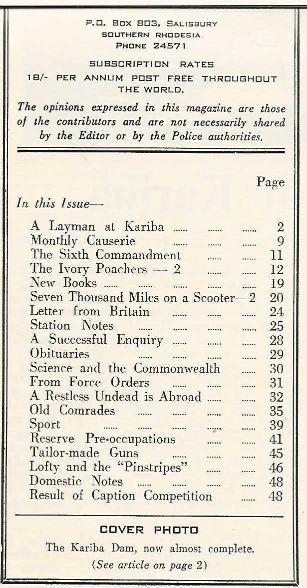 The Outpost. No.8. Vol XXXVII.  Aug 1959. BSAP. Rhodesia.