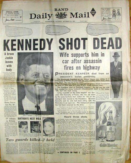 Kennedy Shot Dead!  Original Rand Dailly Mail newspaper.