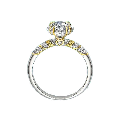 Ornate Style 6.5mm Moissanite Ring | 18K Yellow Gold and Rhodium Over 925 Sterling Silver
