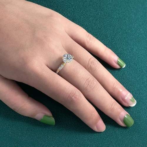 Ornate Style 6.5mm Moissanite Ring | 18K Yellow Gold and Rhodium Over 925 Sterling Silver