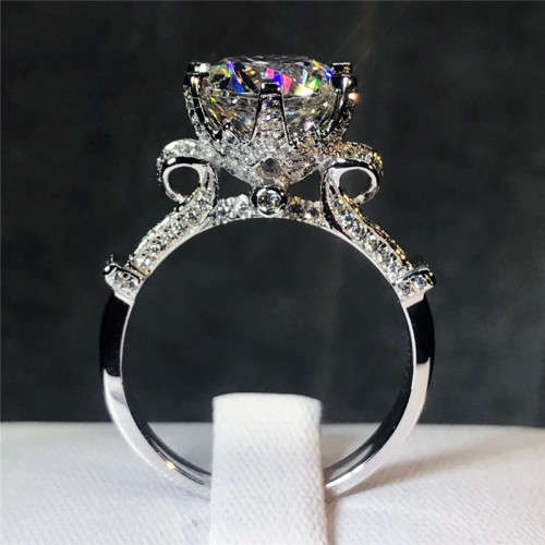 Ornate Royal Protea 2ct 8mm Moissanite Ring | Rhodium Over 925 Sterling Silver