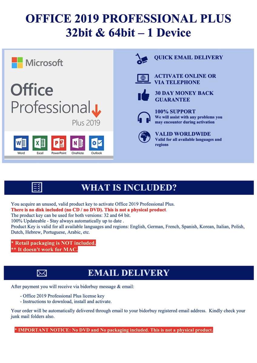 Microsoft Office 2019 Professional Plus - Genuine Lifetime License