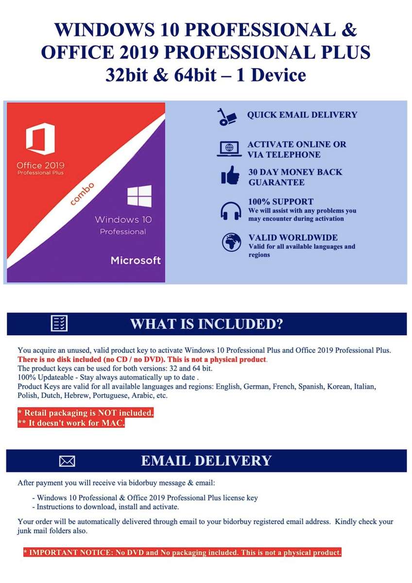 COMBO## Microsoft Office 2019 Pro Plus & Windows 10 Pro - Genuine Lifetime License