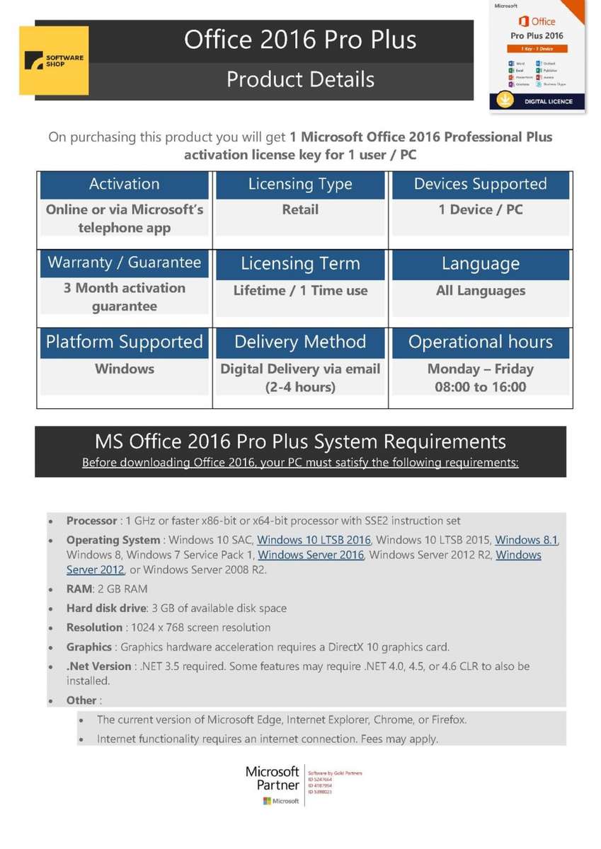 Office 2016 Professional Plus | Lifetime License | Single activation