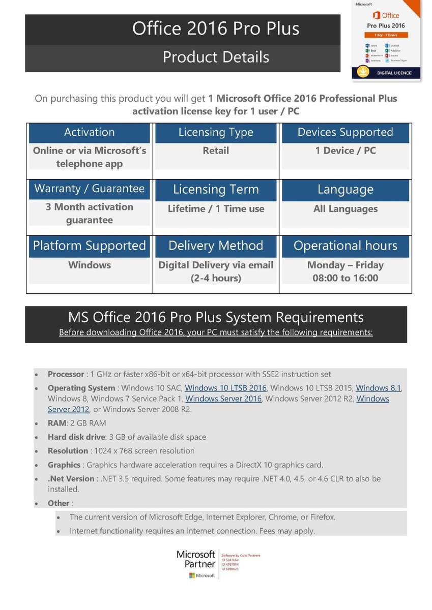 Office 2016 Professional Plus | Lifetime License | Single activation