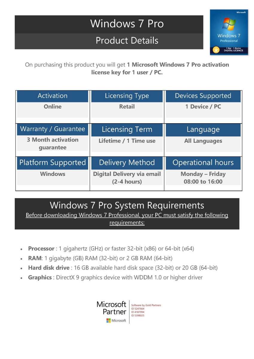 Windows 7 Professional | 1 PC activation key
