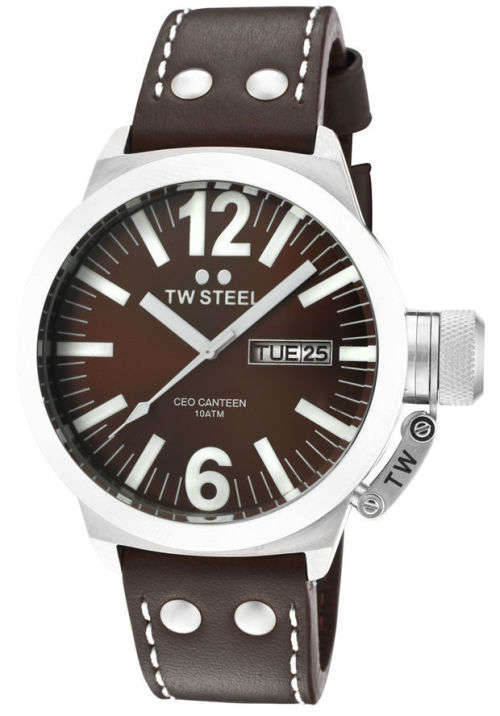 TW Steel CE1009 Men's CEO Canteen Brown Dial Brown Leather Strap Day Date Watch