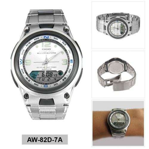 Casio Analog-Digital Casual Watch Fishing Gear Silver Mens AW-82D-7A
