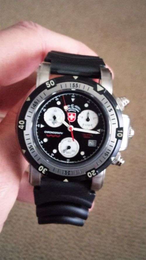 CX Swiss Military Seawolf I Scuba 1726 Swiss Chrono Diver w/ Black Band (Mint)