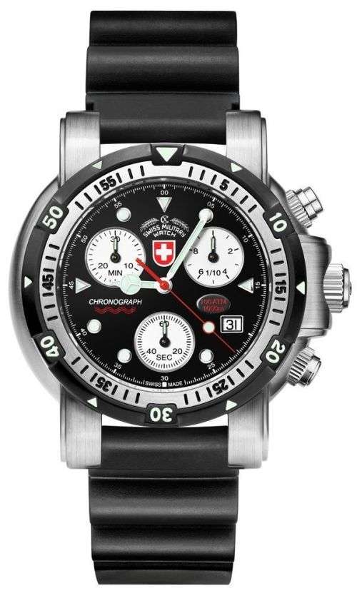 CX Swiss Military Seawolf I Scuba 1726 Swiss Chrono Diver w/ Black Band (Mint)