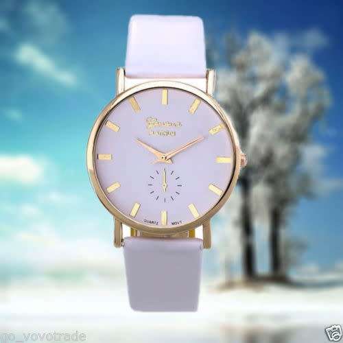 Womens  Geneva Watch Roman Leather Band