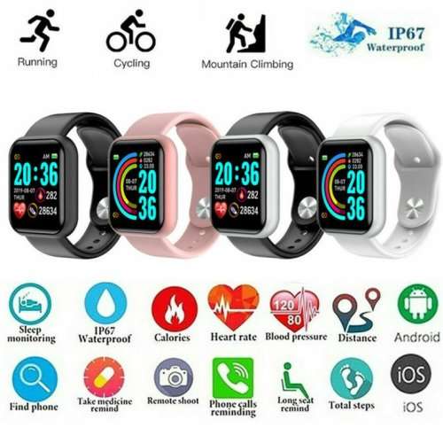 Y68 1.3 in Smart Watch Waterproof Bluetooth Sport SmartWatch Support for iOS Android Device