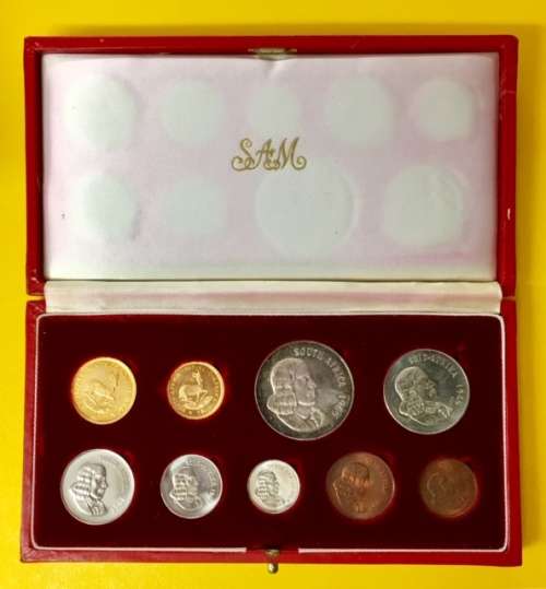 1965 long proof set with both gold coins (R1 + R2) included