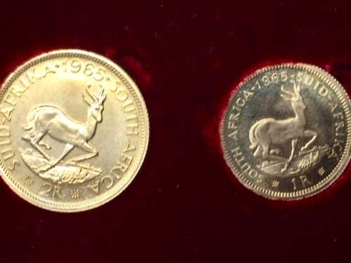 1965 long proof set with both gold coins (R1 + R2) included