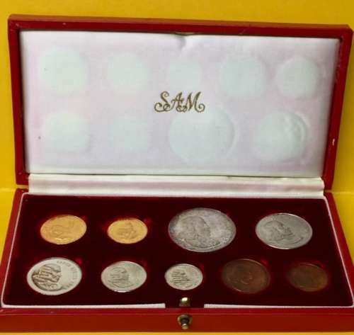 1965 long proof set with both gold coins (R1 + R2) included