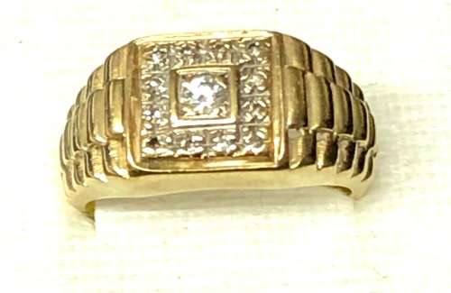 9ct Yellow Gold Diamond  Mens Ring
