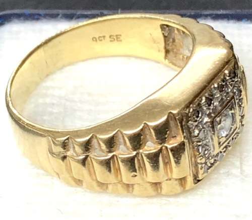 9ct Yellow Gold Diamond  Mens Ring