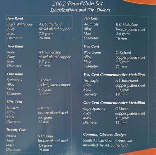 2002 S A Proof Set in Original SA Mint Box