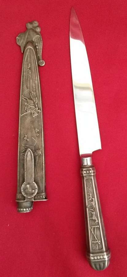 Vintage Elmo Inox silver knife/dagger in metal sheath