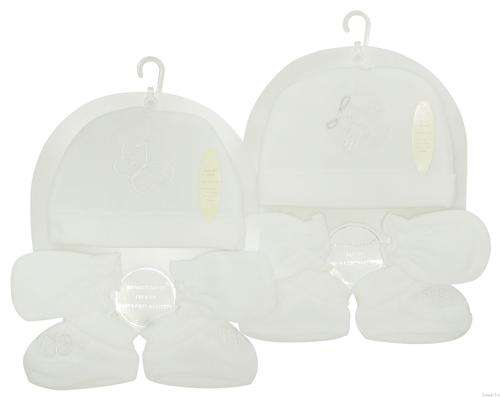 White Valour bonnet, mittens and booties