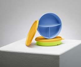 Tupperware Divided Dish Small (350ml x 2) micro reheatable NEW COLOURS ORANGE LIDS WITH BLUE & GREEN