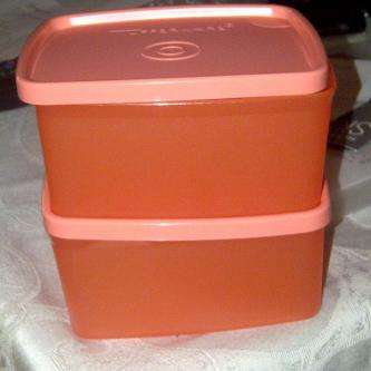 Tupperware SMALL SQUARE ROUNDS 400ML x 2 PEACH