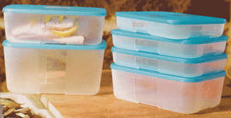 Tupperware Fridge Mate Set ( 650ml x 3)SLIM WITH AQUA, PINK AND MARGARITA LIDS