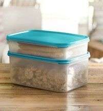 Tupperware Space Saver Rectangle Flat (2.1L) aqua, black lids