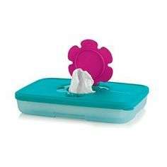 Tupperware  Tissue/Wipes Box SMALL IN BLUE WITH PINK CAP