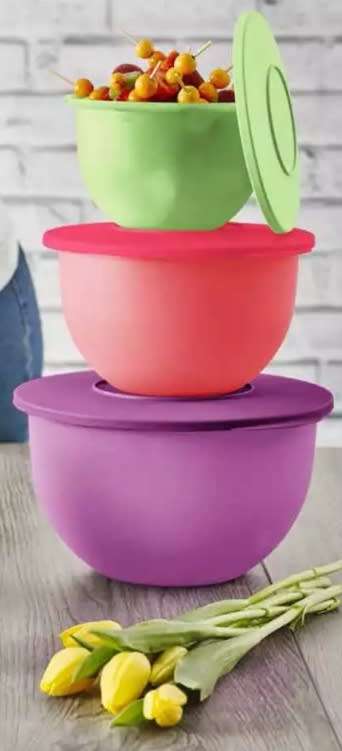 Tupperware  Inspirations Bowl Set (3) 1.3L, 2.5L & 4.3L IDEAL FOR STORING AND SERVING, NEON COLOURS