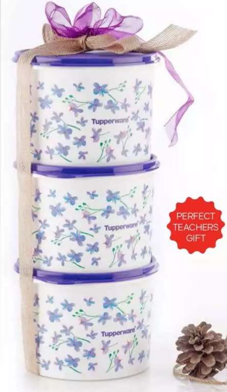 Tupperware Canister Set(1.7L x 3)PURPLE LID, LILY BLISS