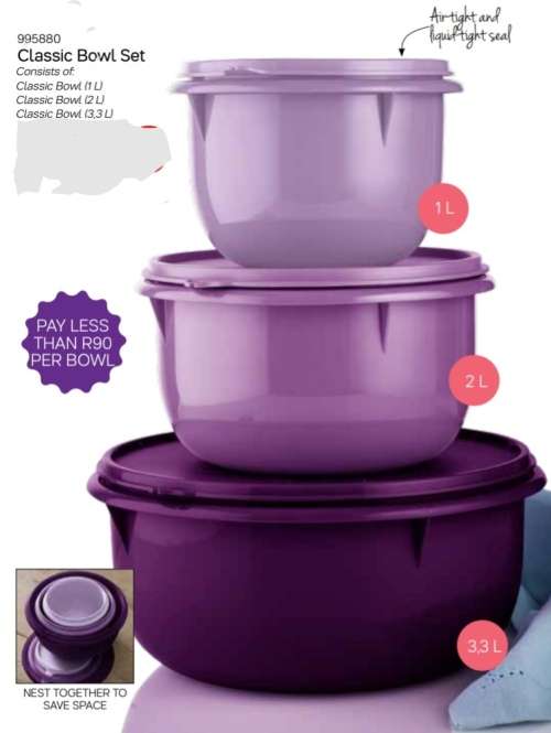Tupperware handy bowl set 1L, 2L & 3.3L FULL SET!!