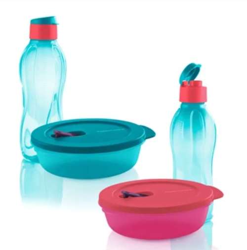 Tupperware Crystalwave Round 1L  RED MICROWAVEABLE!! & 750ml Eco bottle