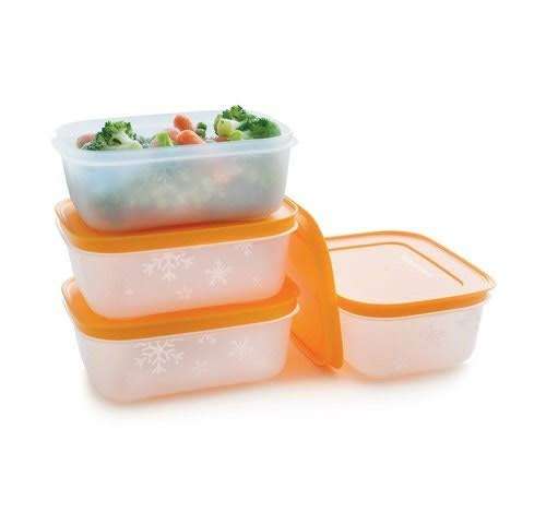 Tupperware Freezer Mates 2.5L (MINT LID) , 1L high x 2 & 400ml x 2 (TEAL  AND ORANGE LIDS)