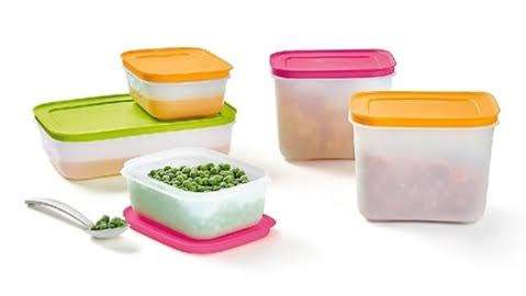 Tupperware Freezer Mates 2.5L (MINT LID) , 1L high x 2 & 400ml x 2 (TEAL  AND ORANGE LIDS)
