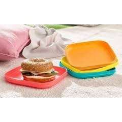 Tupperware Square Picnic Plates (4)  Microwaveable AVAILABLE IN TEAL OR SUMMER COLOURS