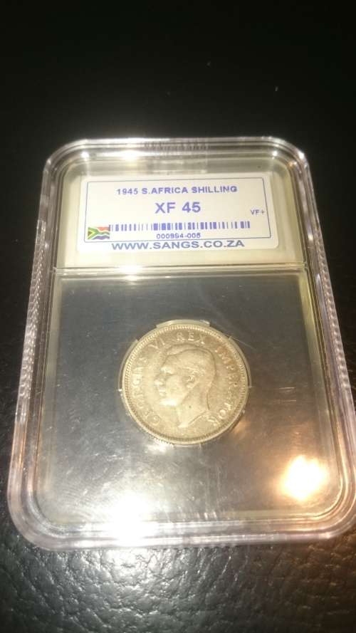 1945 1 Shilling, SA Union, Sangs graded XF45