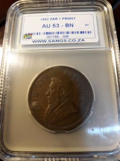 1892 ZAR 1 Penny AU 53