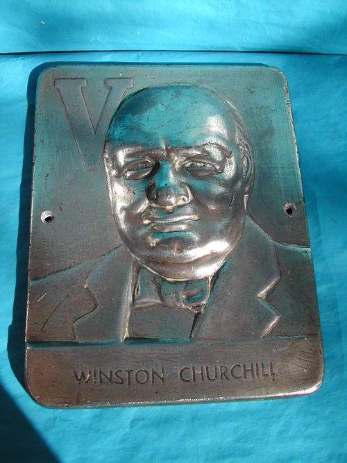 Metal Plaque of Churchill in Relief C. 1945